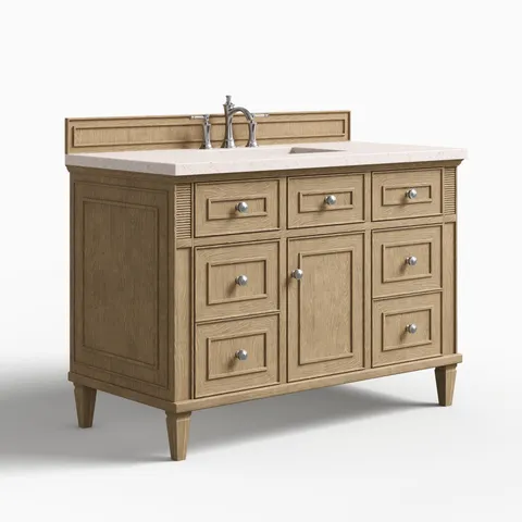 Elodie 48" Single Vanity in Whitewashed Oak with 3 cm Lime Delight Quartz Top