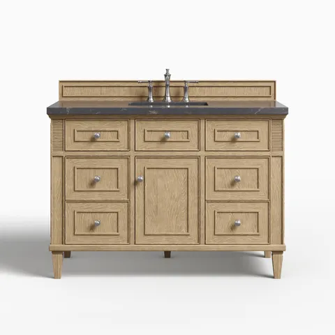 Elodie 48" Single Vanity in Whitewashed Oak with 3 cm Parisien Bleu Quartz Top
