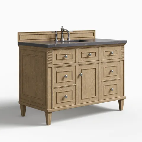 Elodie 48" Single Vanity in Whitewashed Oak with 3 cm Parisien Bleu Quartz Top