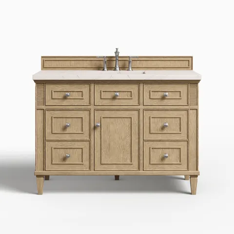 Elodie 48" Single Vanity in Whitewashed Oak with 3 cm Victorian Silver Quartz Top