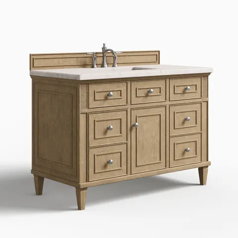 Elodie 48" Single Vanity in Whitewashed Oak with 3 cm Victorian Silver Quartz Top