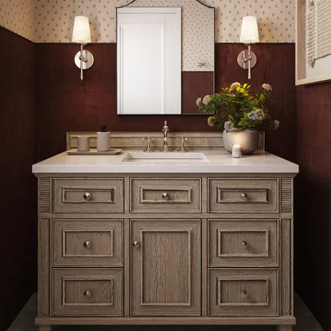 Elodie 48" Single Vanity in Whitewashed Oak with 3 cm White Zeus Quartz Top