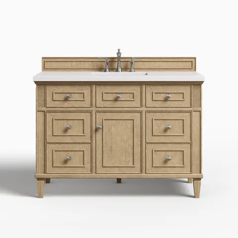 Elodie 48" Single Vanity in Whitewashed Oak with 3 cm White Zeus Quartz Top