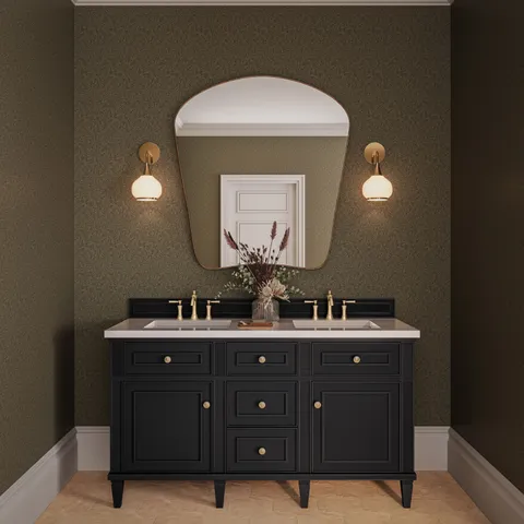 Elodie 60" Double Vanity in Black Onyx with 3 cm White Zeus Quartz Top