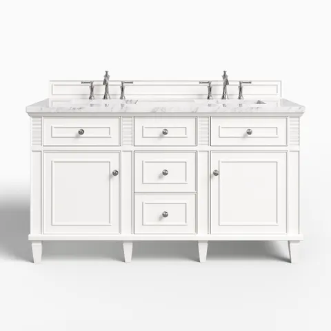 Elodie 60" Double Vanity in Bright White with 3 cm Carrara White Marble Top