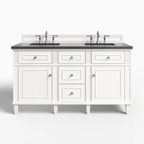Elodie 60" Double Vanity in Bright White with 3 cm Charcoal Soapstone Quartz Top