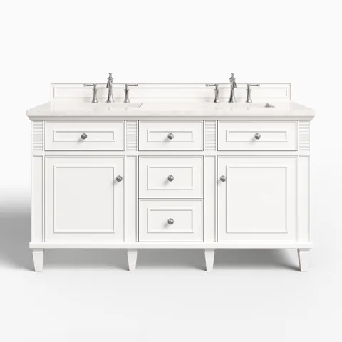 Elodie 60" Double Vanity in Bright White with 3 cm Eternal Jasmine Pearl Quartz Top