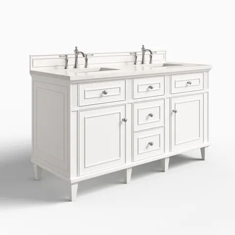 Elodie 60" Double Vanity in Bright White with 3 cm Eternal Jasmine Pearl Quartz Top