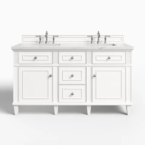 Elodie 60" Double Vanity in Bright White with 3 cm Ethereal Noctis Quartz Top