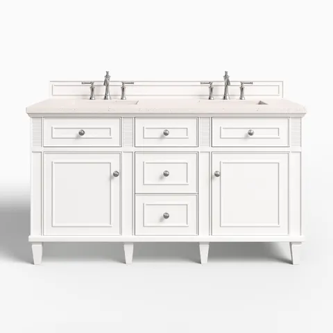 Elodie 60" Double Vanity in Bright White with 3 cm Lime Delight Quartz Top