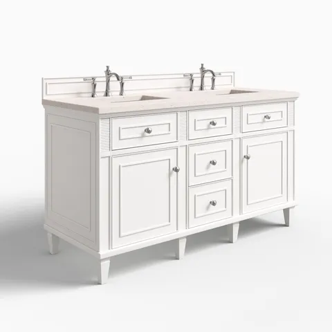 Elodie 60" Double Vanity in Bright White with 3 cm Lime Delight Quartz Top