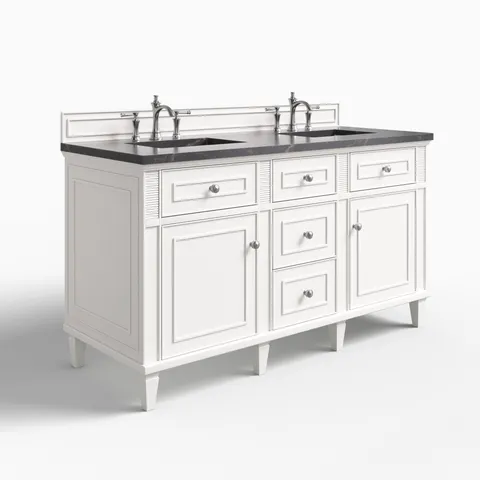 Elodie 60" Double Vanity in Bright White with 3 cm Parisien Bleu Quartz Top