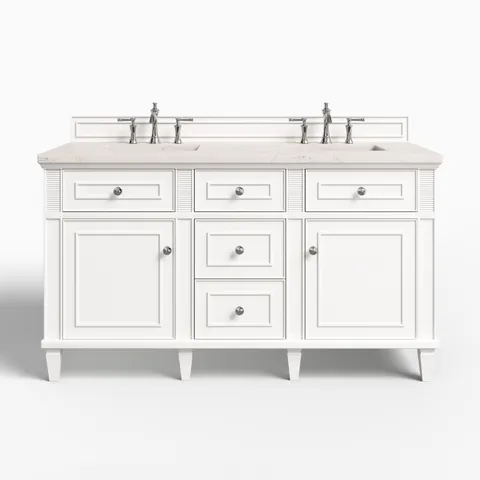 Elodie 60" Double Vanity in Bright White with 3 cm Victorian Silver Quartz Top