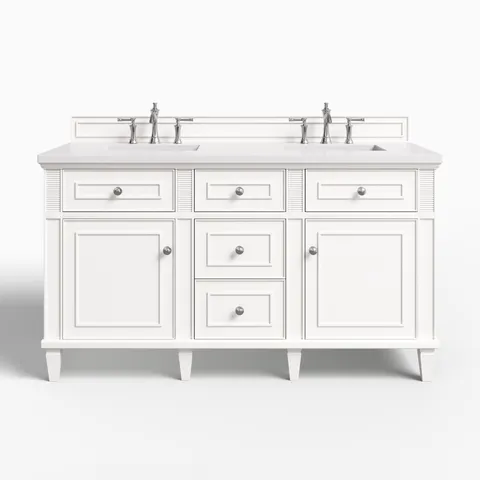 Elodie 60" Double Vanity in Bright White with 3 cm White Zeus Quartz Top