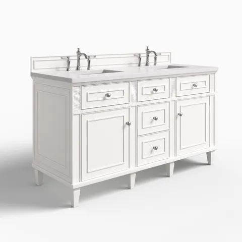 Elodie 60" Double Vanity in Bright White with 3 cm White Zeus Quartz Top