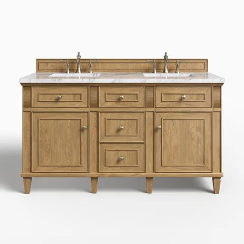 Elodie 60" Double Vanity in Light Natural Oak with 3 cm Carrara White Marble Top