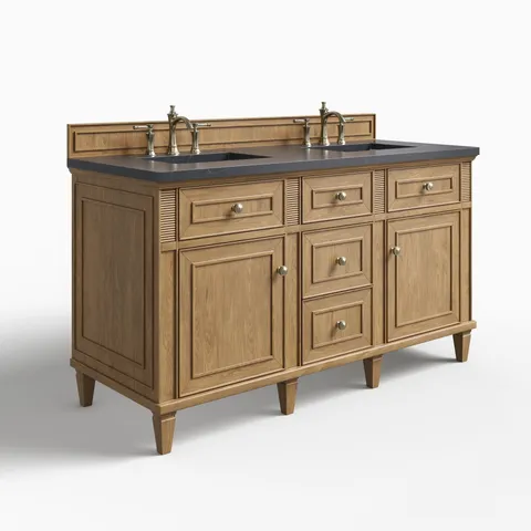 Elodie 60" Double Vanity in Light Natural Oak with 3 cm Charcoal Soapstone Quartz Top