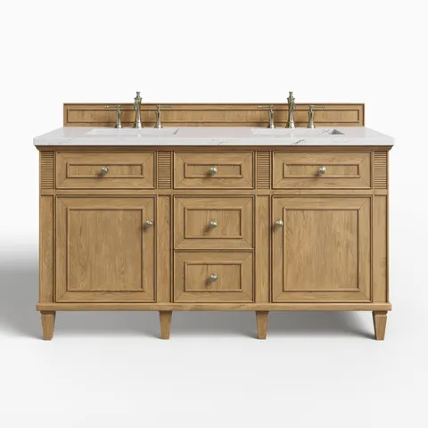 Elodie 60" Double Vanity in Light Natural Oak with 3 cm Ethereal Noctis Quartz Top