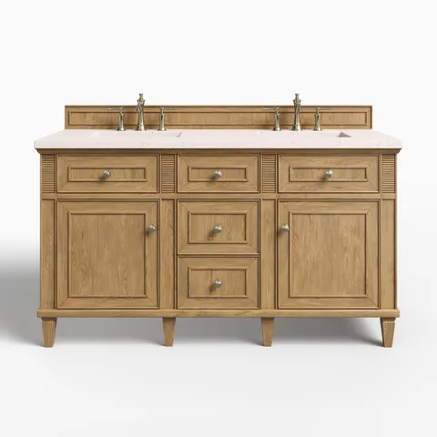 Elodie 60" Double Vanity in Light Natural Oak with 3 cm Lime Delight Quartz Top