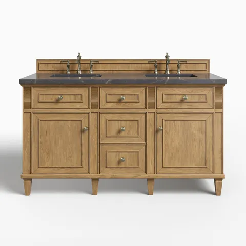 Elodie 60" Double Vanity in Light Natural Oak with 3 cm Parisien Bleu Quartz Top