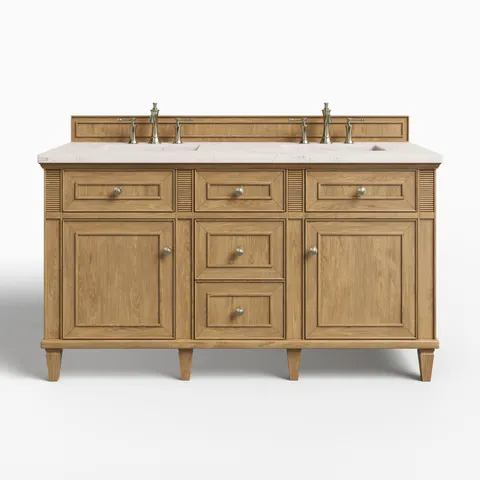 Elodie 60" Double Vanity in Light Natural Oak with 3 cm Victorian Silver Quartz Top