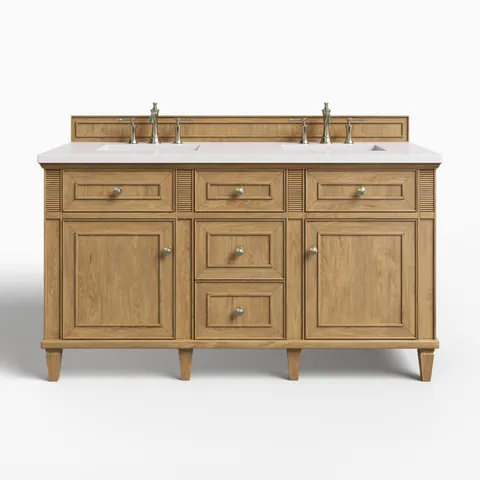 Elodie 60" Double Vanity in Light Natural Oak with 3 cm White Zeus Quartz Top