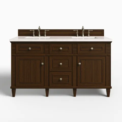 Elodie 60" Double Vanity in Mid-Century Walnut with 3 cm Eternal Jasmine Pearl Quartz Top