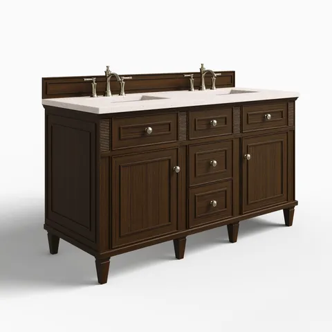 Elodie 60" Double Vanity in Mid-Century Walnut with 3 cm Lime Delight Quartz Top
