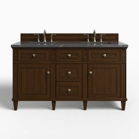 Elodie 60" Double Vanity in Mid-Century Walnut with 3 cm Parisien Bleu Quartz Top