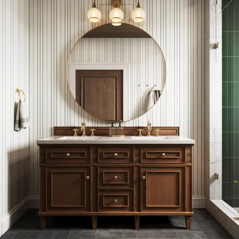 Elodie 60" Double Vanity in Mid-Century Walnut with 3 cm White Zeus Quartz Top