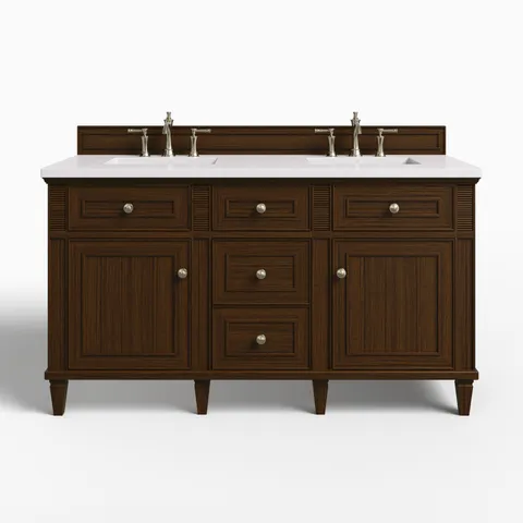 Elodie 60" Double Vanity in Mid-Century Walnut with 3 cm White Zeus Quartz Top