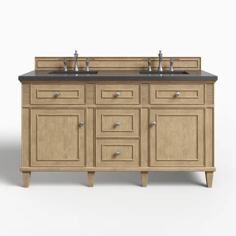 Elodie 60" Double Vanity in Whitewashed Oak with 3 cm Charcoal Soapstone Quartz Top