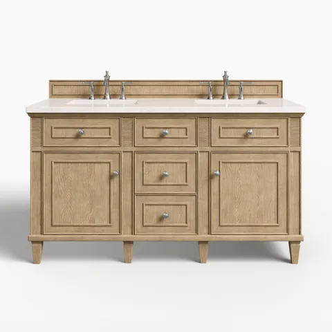 Elodie 60" Double Vanity in Whitewashed Oak with 3 cm Eternal Jasmine Pearl Quartz Top