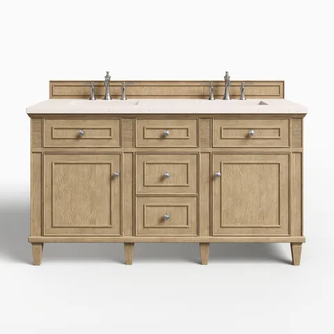 Elodie 60" Double Vanity in Whitewashed Oak with 3 cm Lime Delight Quartz Top