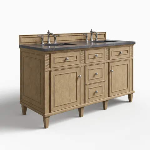 Elodie 60" Double Vanity in Whitewashed Oak with 3 cm Parisien Bleu Quartz Top