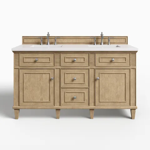 Elodie 60" Double Vanity in Whitewashed Oak with 3 cm White Zeus Quartz Top