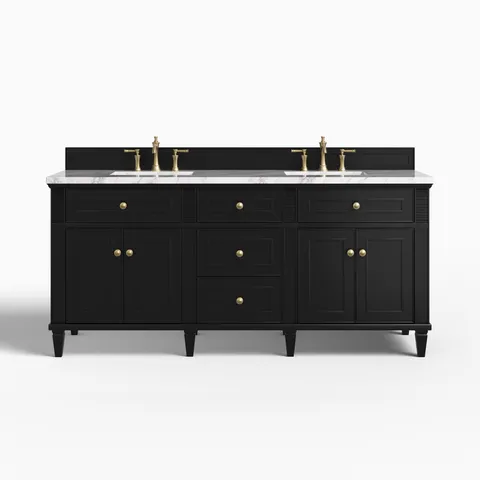 Elodie 72" Double Vanity in Black Onyx with 3 cm Carrara White Marble Top