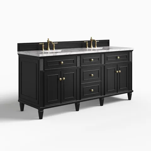 Elodie 72" Double Vanity in Black Onyx with 3 cm Carrara White Marble Top