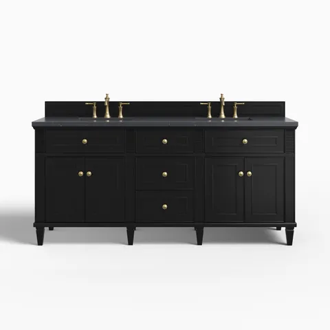 Elodie 72" Double Vanity in Black Onyx with 3 cm Charcoal Soapstone Quartz Top