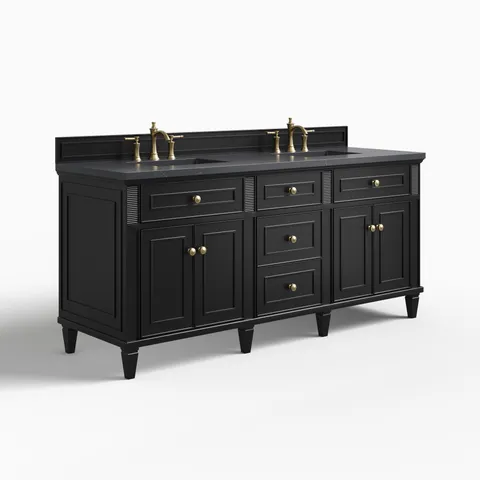 Elodie 72" Double Vanity in Black Onyx with 3 cm Charcoal Soapstone Quartz Top
