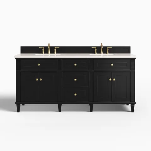 Elodie 72" Double Vanity in Black Onyx with 3 cm Eternal Jasmine Pearl Quartz Top