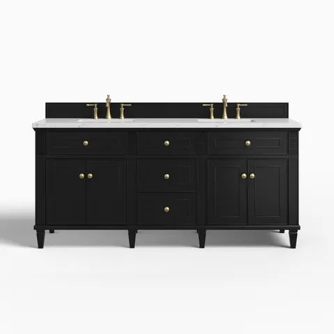 Elodie 72" Double Vanity in Black Onyx with 3 cm Ethereal Noctis Quartz Top
