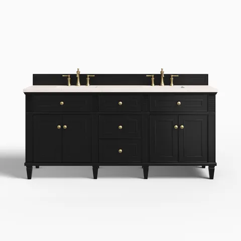 Elodie 72" Double Vanity in Black Onyx with 3 cm Lime Delight Quartz Top