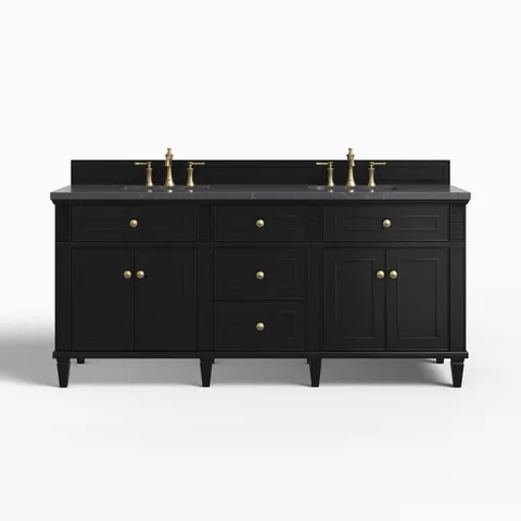 Elodie 72" Double Vanity in Black Onyx with 3 cm Parisien Bleu Quartz Top
