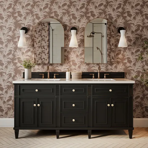Elodie 72" Double Vanity in Black Onyx with 3 cm White Zeus Quartz Top