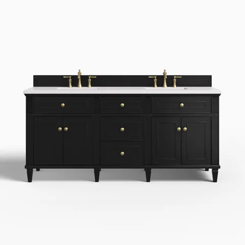 Elodie 72" Double Vanity in Black Onyx with 3 cm White Zeus Quartz Top