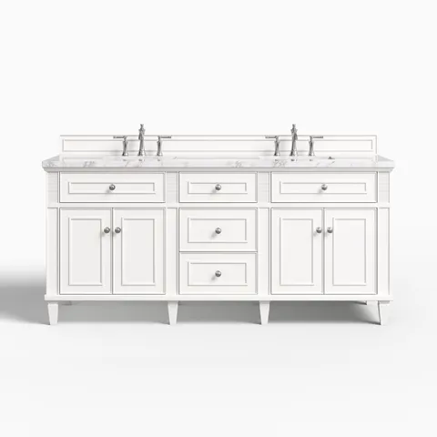 Elodie 72" Double Vanity in Bright White with 3 cm Carrara White Marble Top