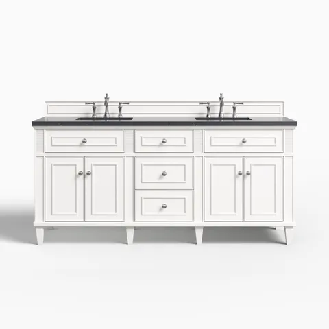 Elodie 72" Double Vanity in Bright White with 3 cm Charcoal Soapstone Quartz Top