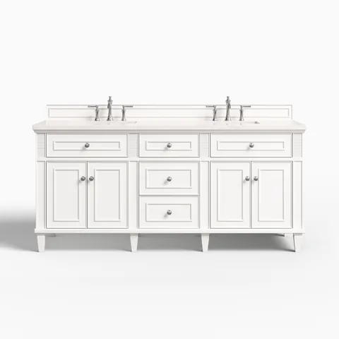 Elodie 72" Double Vanity in Bright White with 3 cm Eternal Jasmine Pearl Quartz Top
