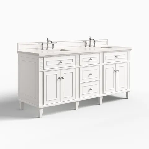 Elodie 72" Double Vanity in Bright White with 3 cm Eternal Jasmine Pearl Quartz Top